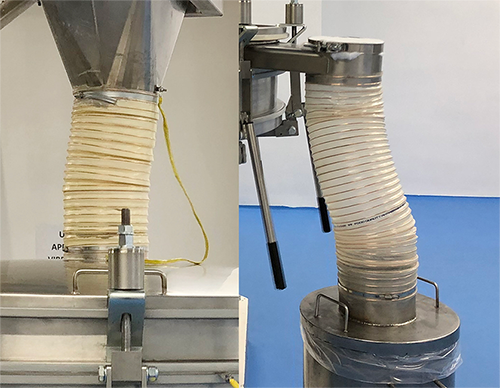 Traditional hose-clamped connectors installed at product inlet and reject points